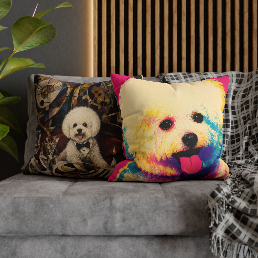 Colorful Pop Art Bichon Pillowcase - Vibrant Dog Accent Pillow