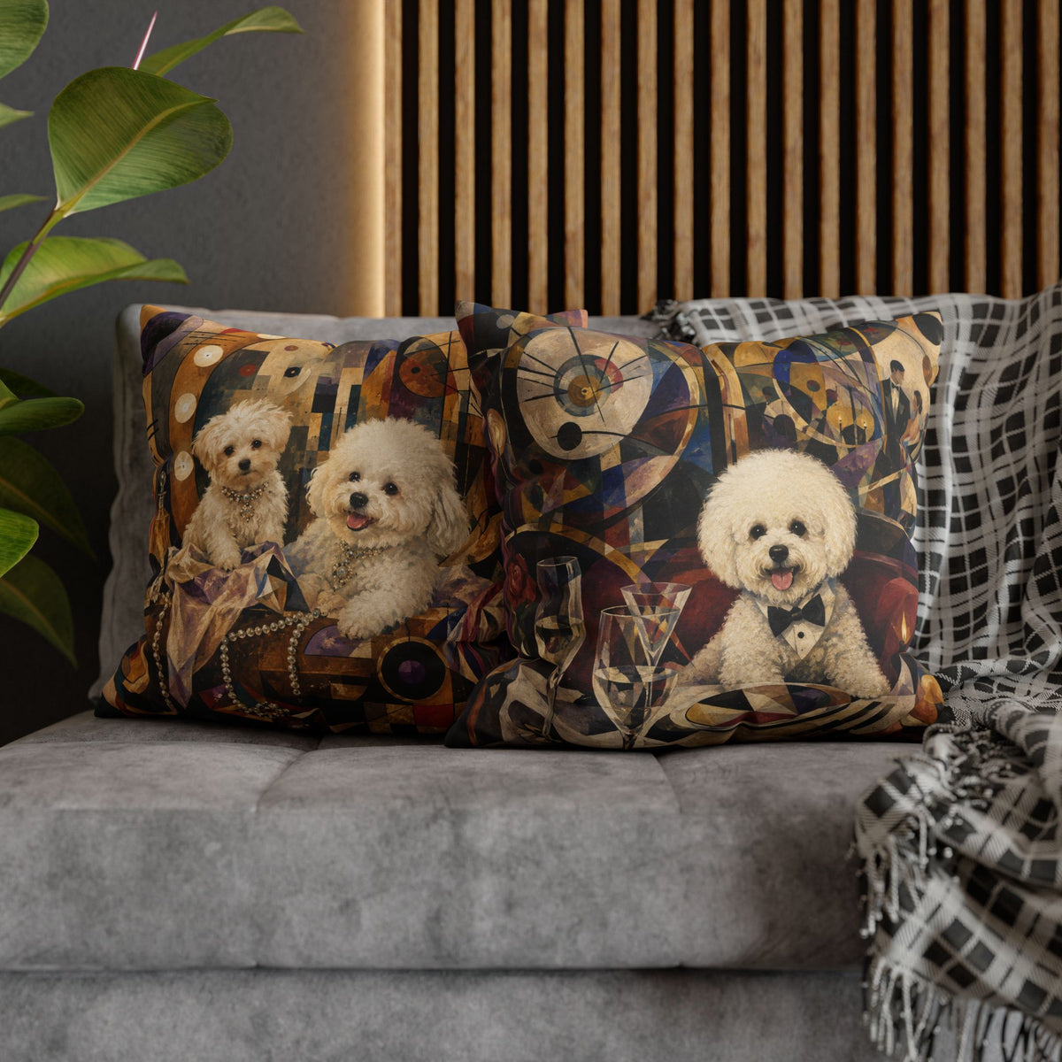 Bichon Frise Art Pillowcase - Retro Cocktail Party Decorative Throw Pillow Cover
