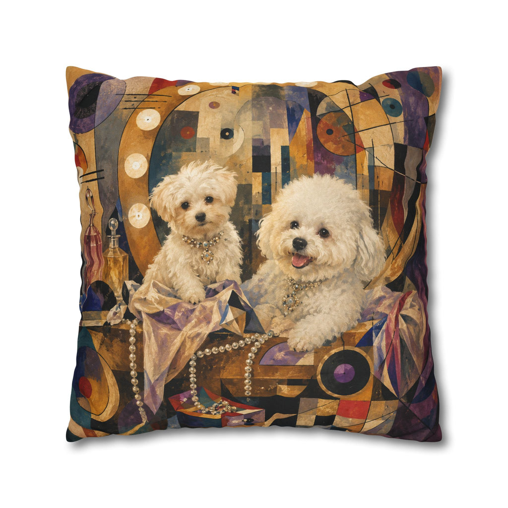 Bichon Frise Art Pillowcase - Retro Cocktail Party Decorative Throw Pillow Cover