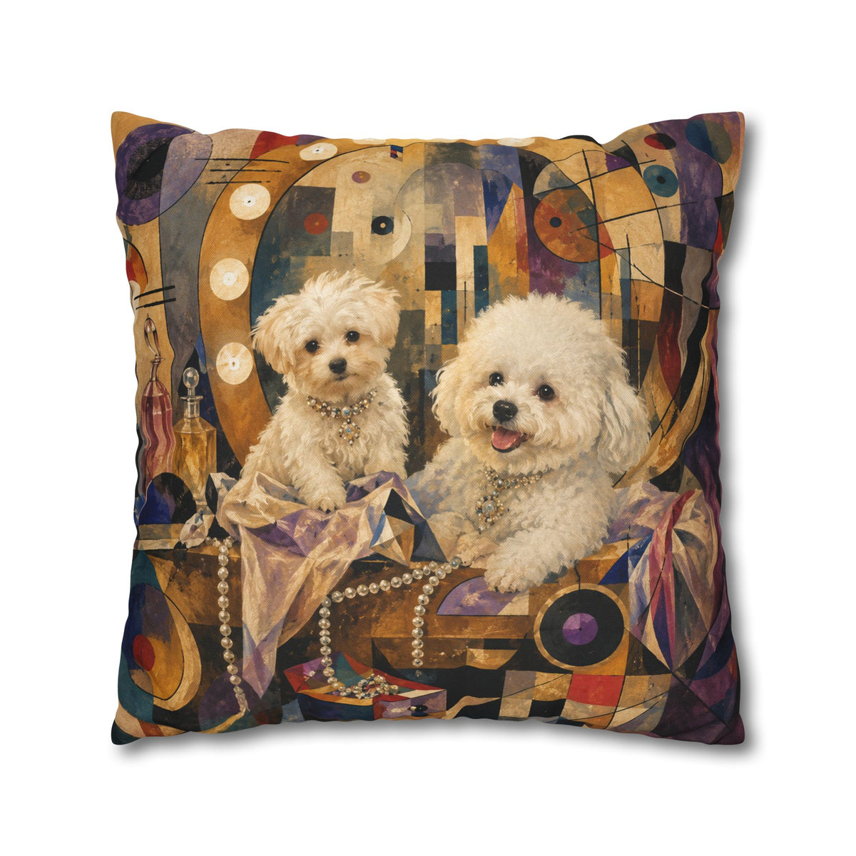 Bichon Frise Art Pillowcase - Retro Cocktail Party Decorative Throw Pillow Cover