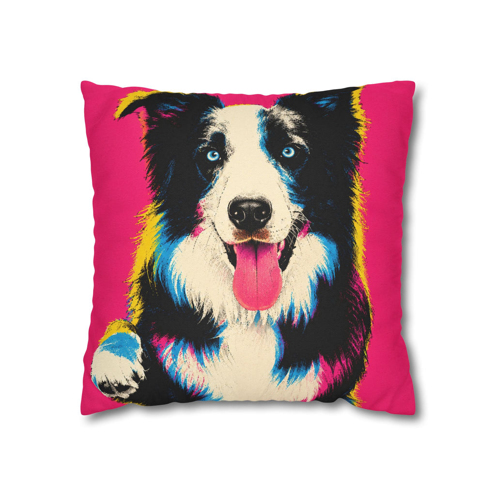 Pop Art Border Collie Pillowcase — Vibrant Pink Dog Accent Pillow