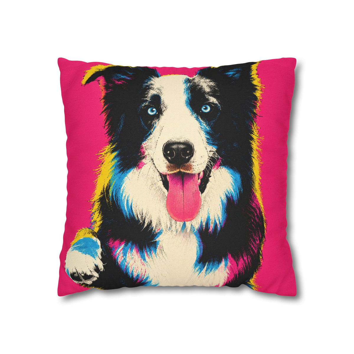 Pop Art Border Collie Pillowcase — Vibrant Pink Dog Accent Pillow
