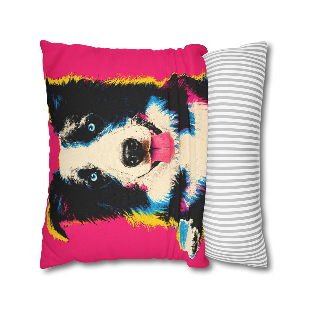 Pop Art Border Collie Pillowcase — Vibrant Pink Dog Accent Pillow