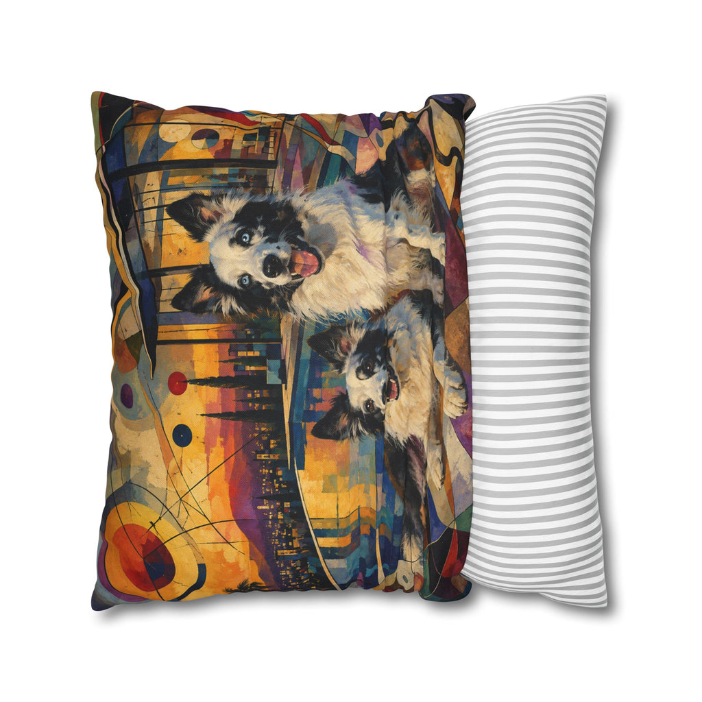 Pop Art Border Collie Pillowcase — Vibrant Pink Dog Accent Pillow