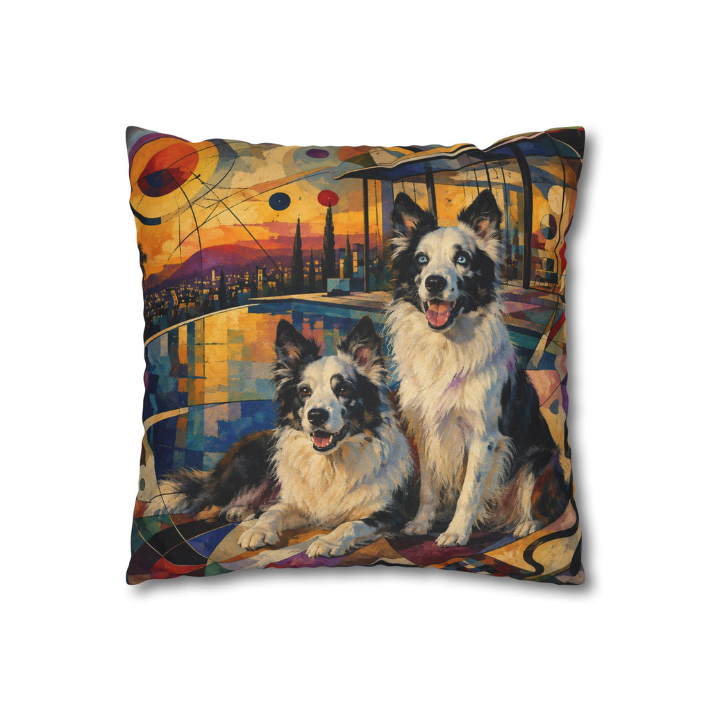 Pop Art Border Collie Pillowcase — Vibrant Pink Dog Accent Pillow