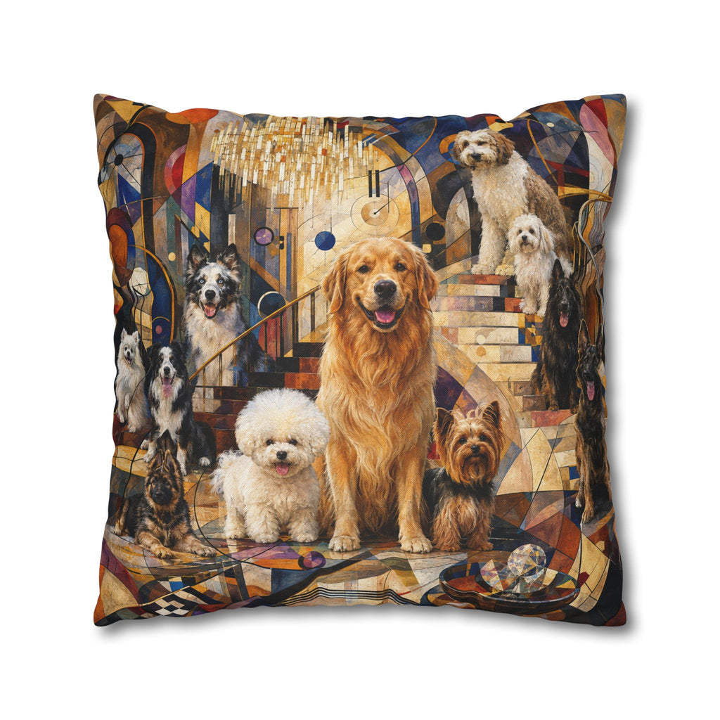 Decorative Pillowcase — Playful Bichon Frise Dogs on Colorful Abstract Background