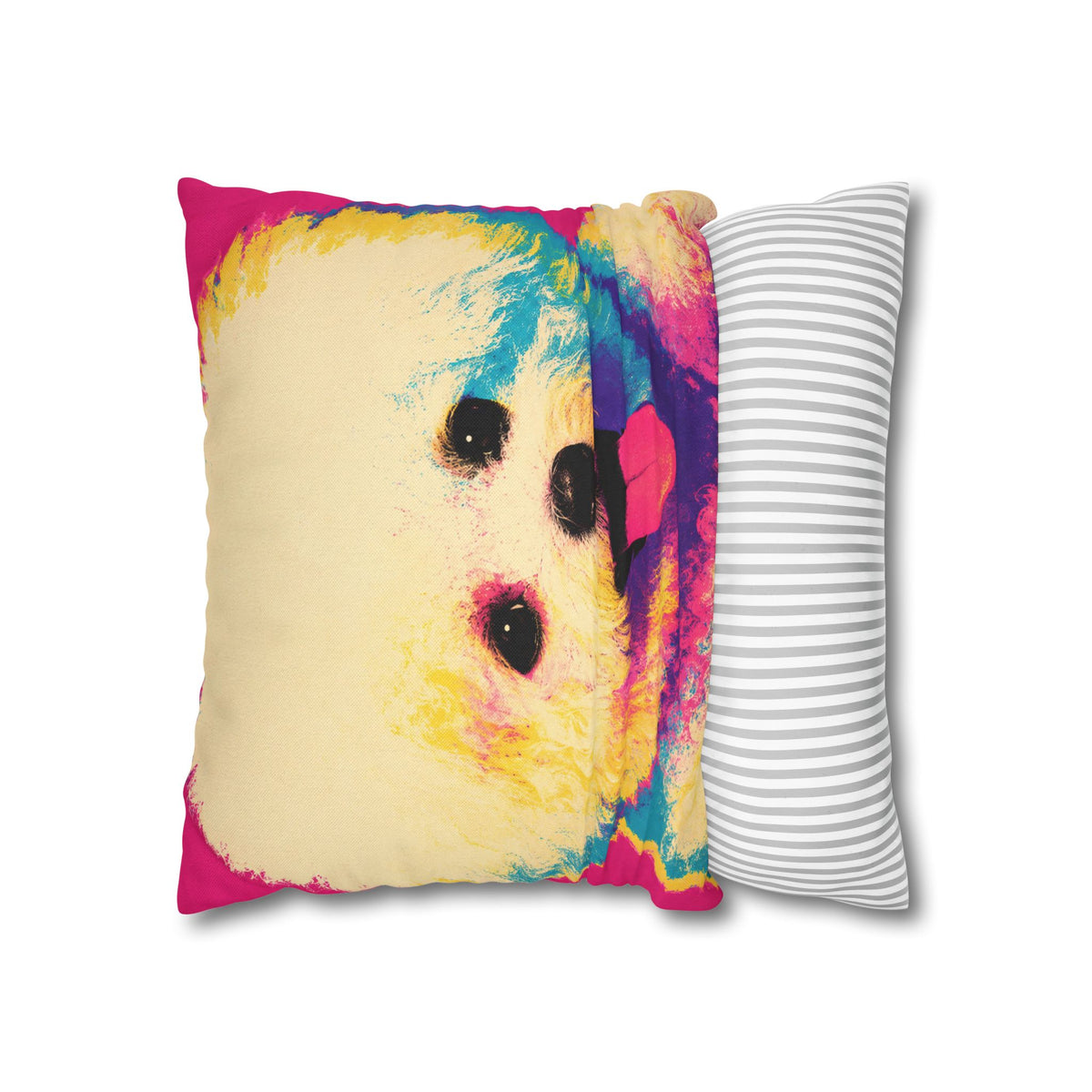 Colorful Pop Art Bichon Pillowcase - Vibrant Dog Accent Pillow