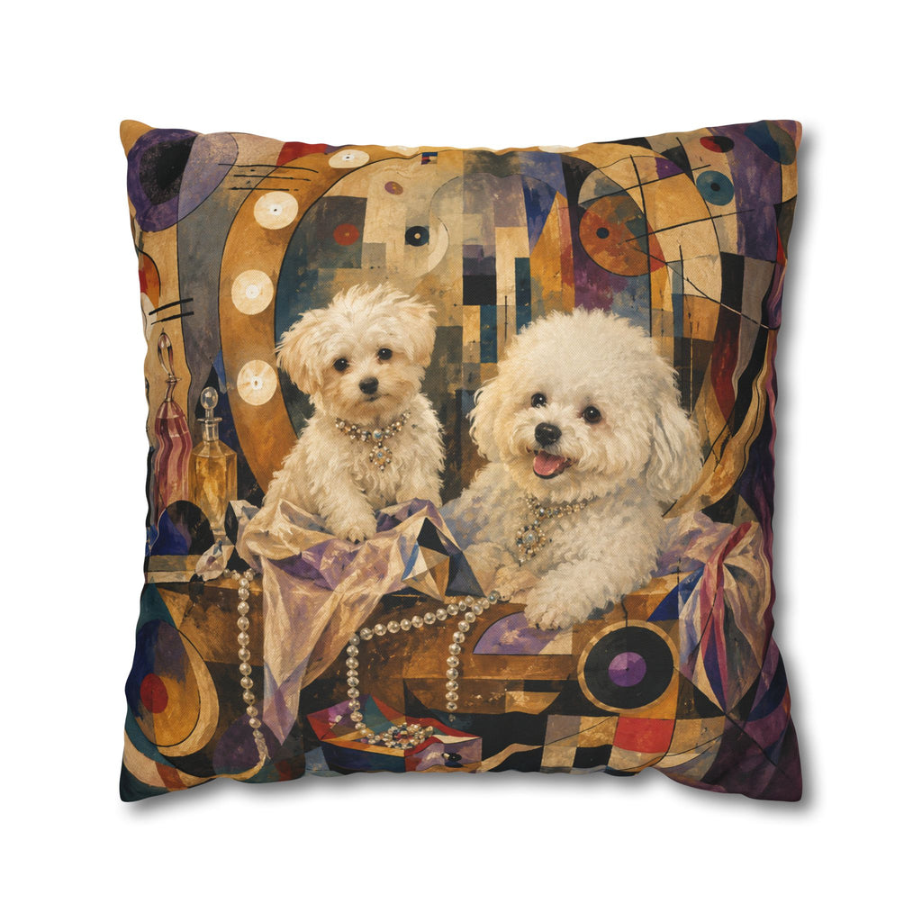 Decorative Pillowcase — Playful Bichon Frise Dogs on Colorful Abstract Background