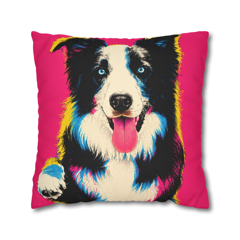 Pop Art Border Collie Pillowcase — Vibrant Pink Dog Accent Pillow