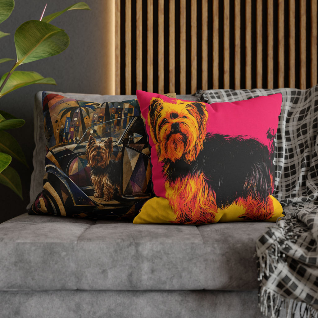 Pop Art Yorkie Throw Pillowcase — Colorful Yorkshire Terrier Accent Pillow