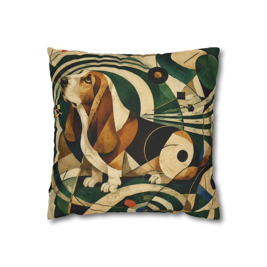 Abstract Basset Hound Decorative Pillowcase — Modern Geometric Dog Art Cushion Cover