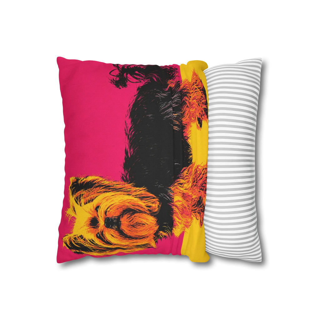 Pop Art Yorkie Throw Pillowcase — Colorful Yorkshire Terrier Accent Pillow