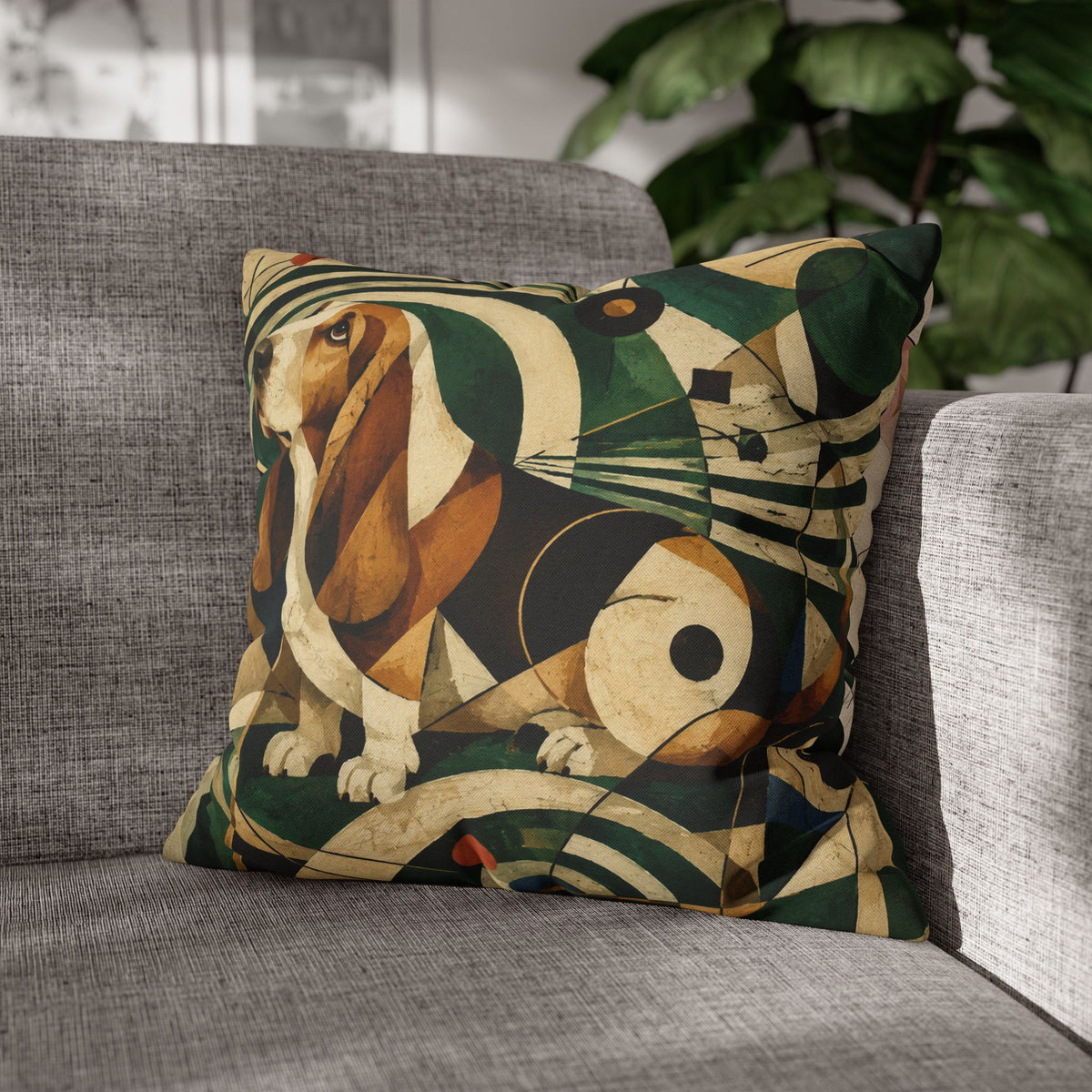 Abstract Basset Hound Decorative Pillowcase — Modern Geometric Dog Art Cushion Cover