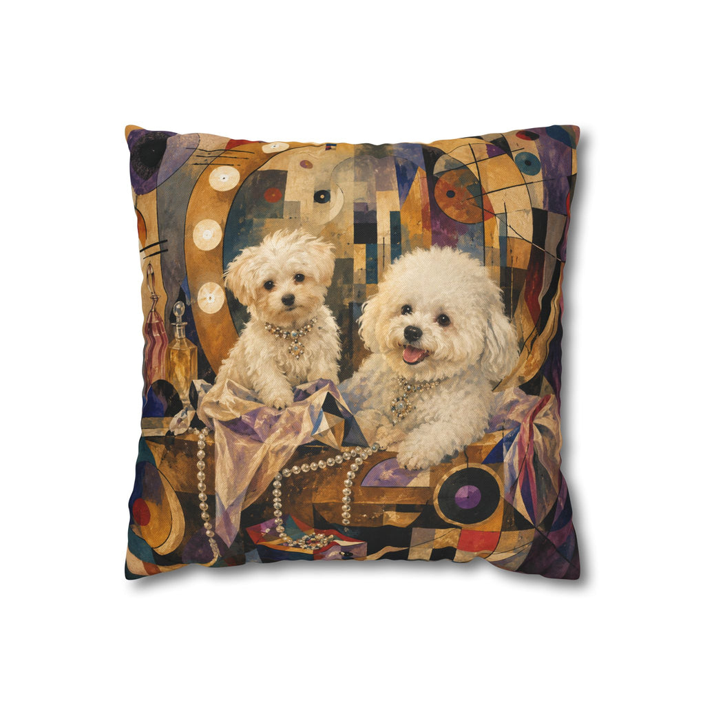 Decorative Pillowcase — Playful Bichon Frise Dogs on Colorful Abstract Background