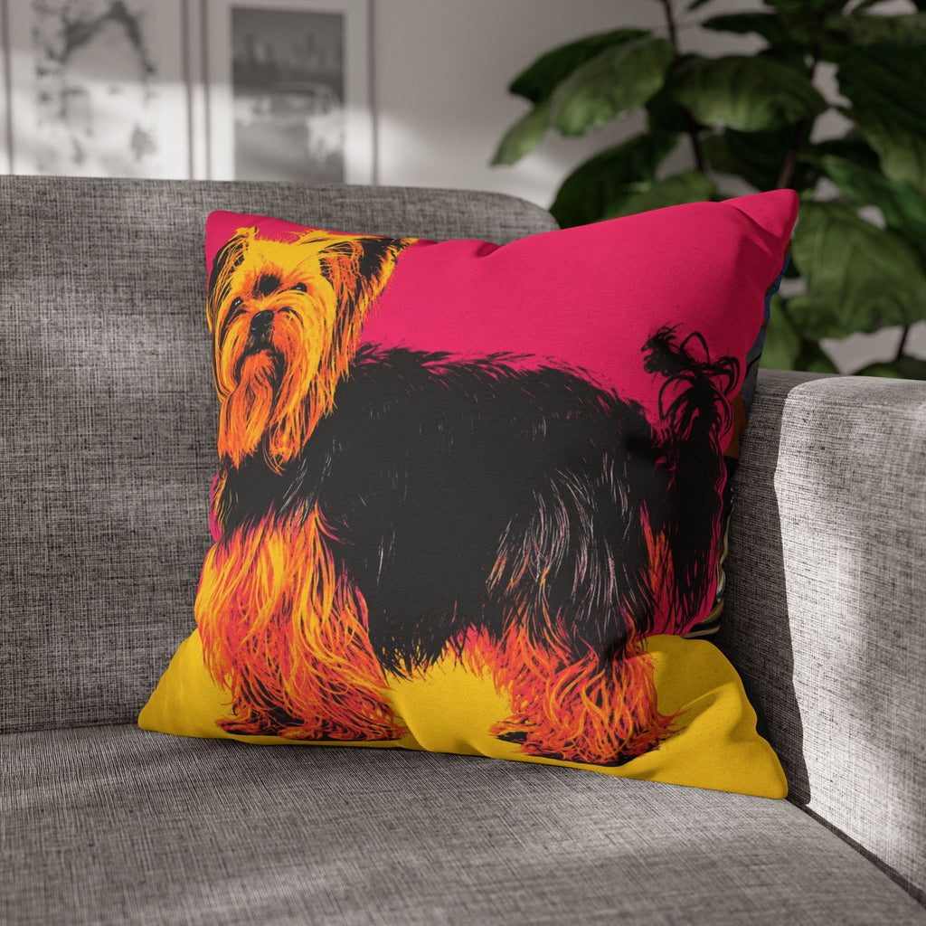 Pop Art Yorkie Throw Pillowcase — Colorful Yorkshire Terrier Accent Pillow