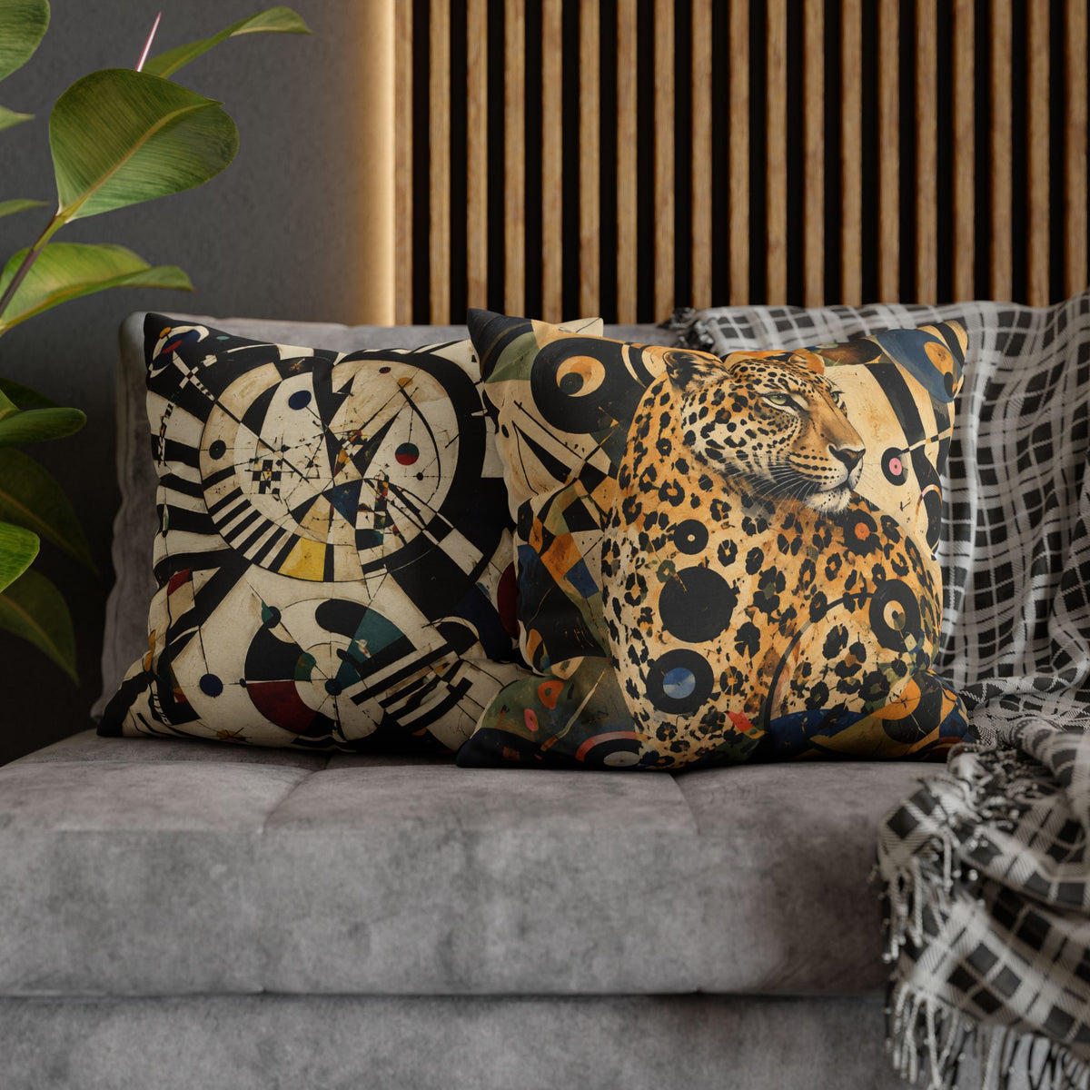 Leopard Art Decorative Pillowcase — Retro Abstract Wildlife Throw Pillow Cover