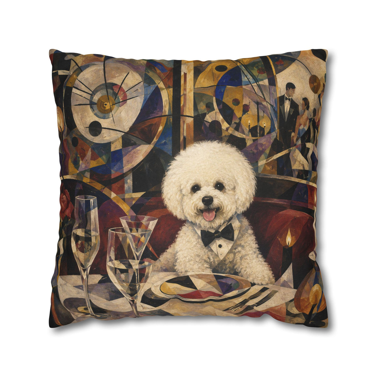Bichon Frise Art Pillowcase - Retro Cocktail Party Decorative Throw Pillow Cover
