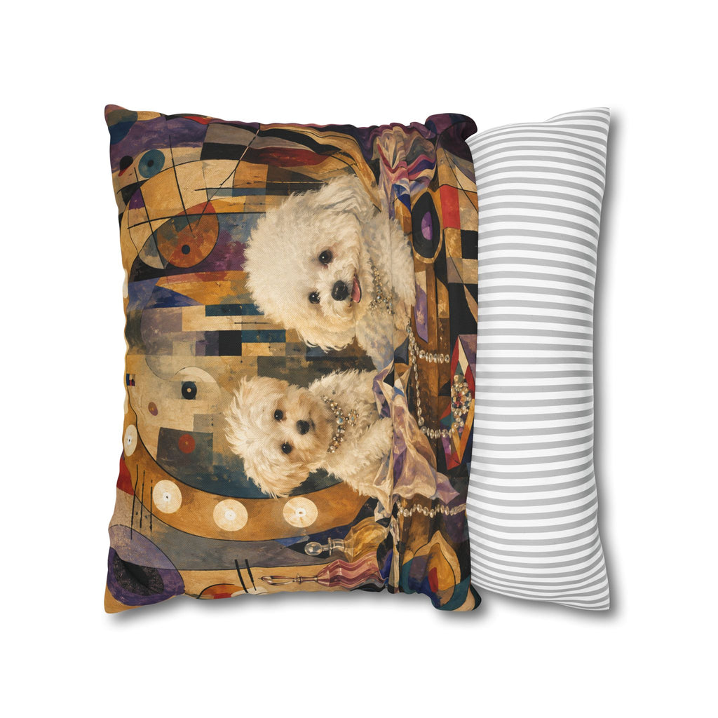 Decorative Pillowcase — Playful Bichon Frise Dogs on Colorful Abstract Background