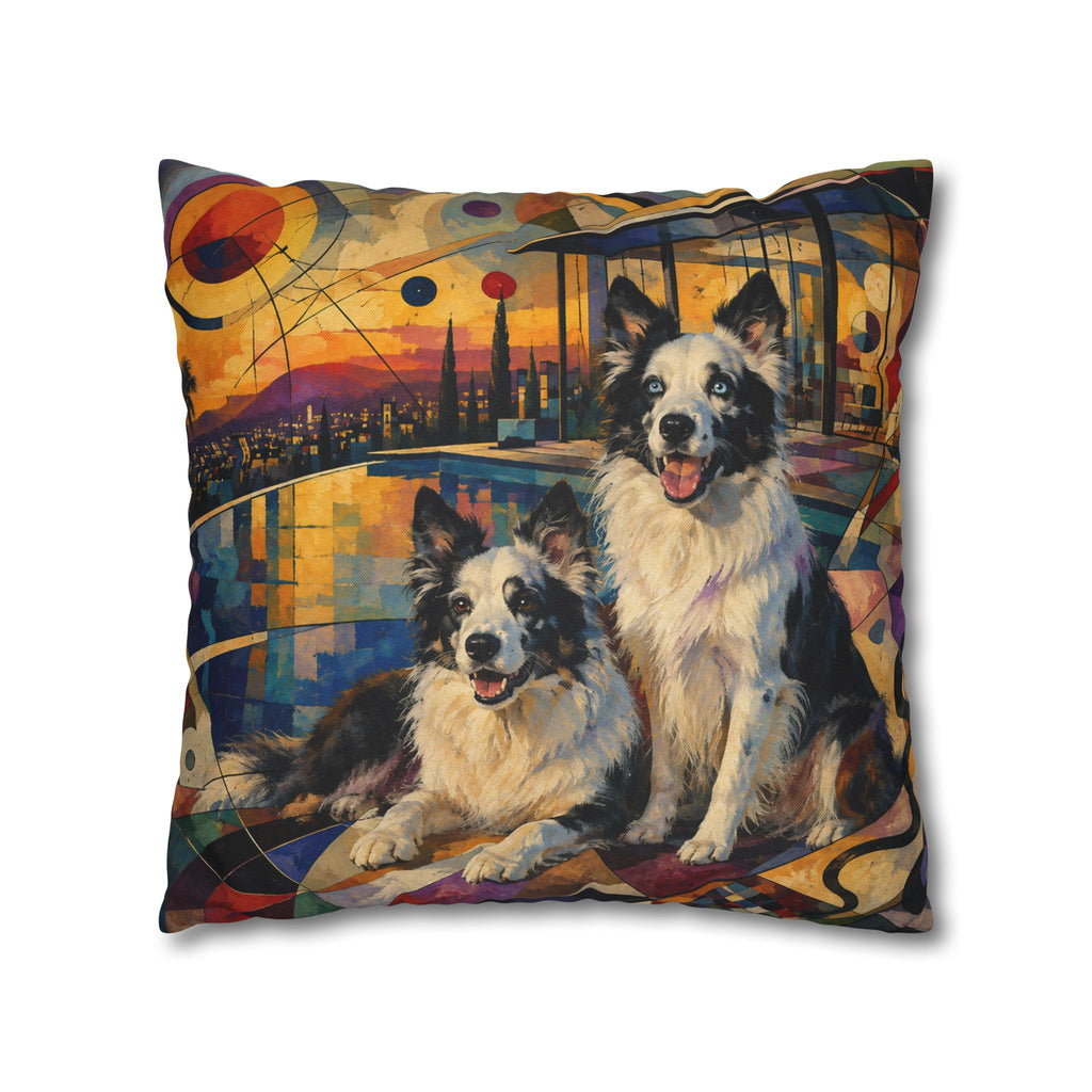 Pop Art Border Collie Pillowcase — Vibrant Pink Dog Accent Pillow