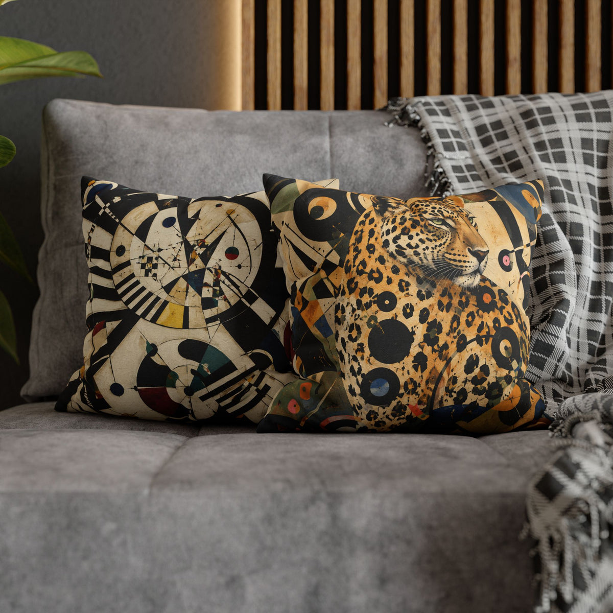 Leopard Art Decorative Pillowcase — Retro Abstract Wildlife Throw Pillow Cover