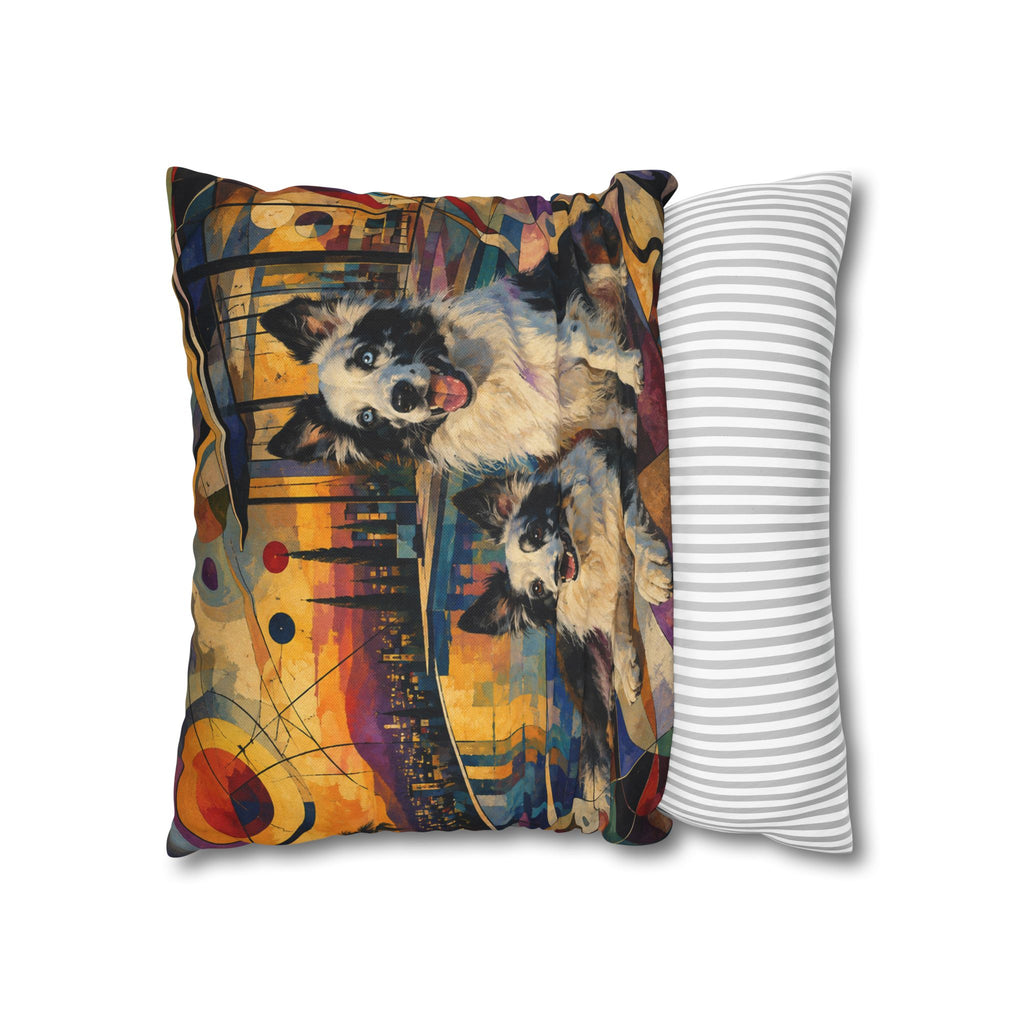 Pop Art Border Collie Pillowcase — Vibrant Pink Dog Accent Pillow