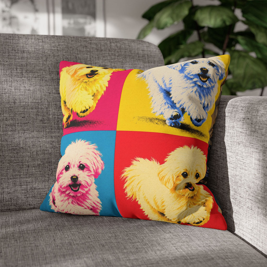 Pop Art Maltese Dog Pillow — Colorful Square Throw Pillowcase