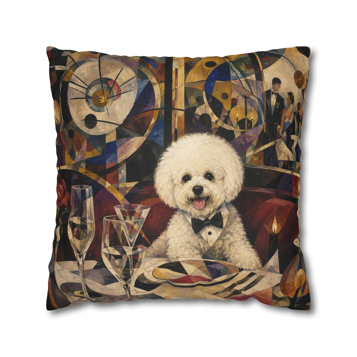 Bichon Frise Dinner Party Decorative Pillowcase