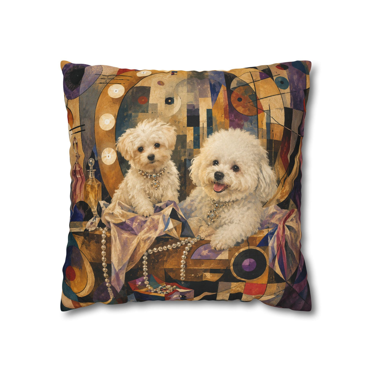 Decorative Pillowcase — Playful Bichon Frise Dogs on Colorful Abstract Background