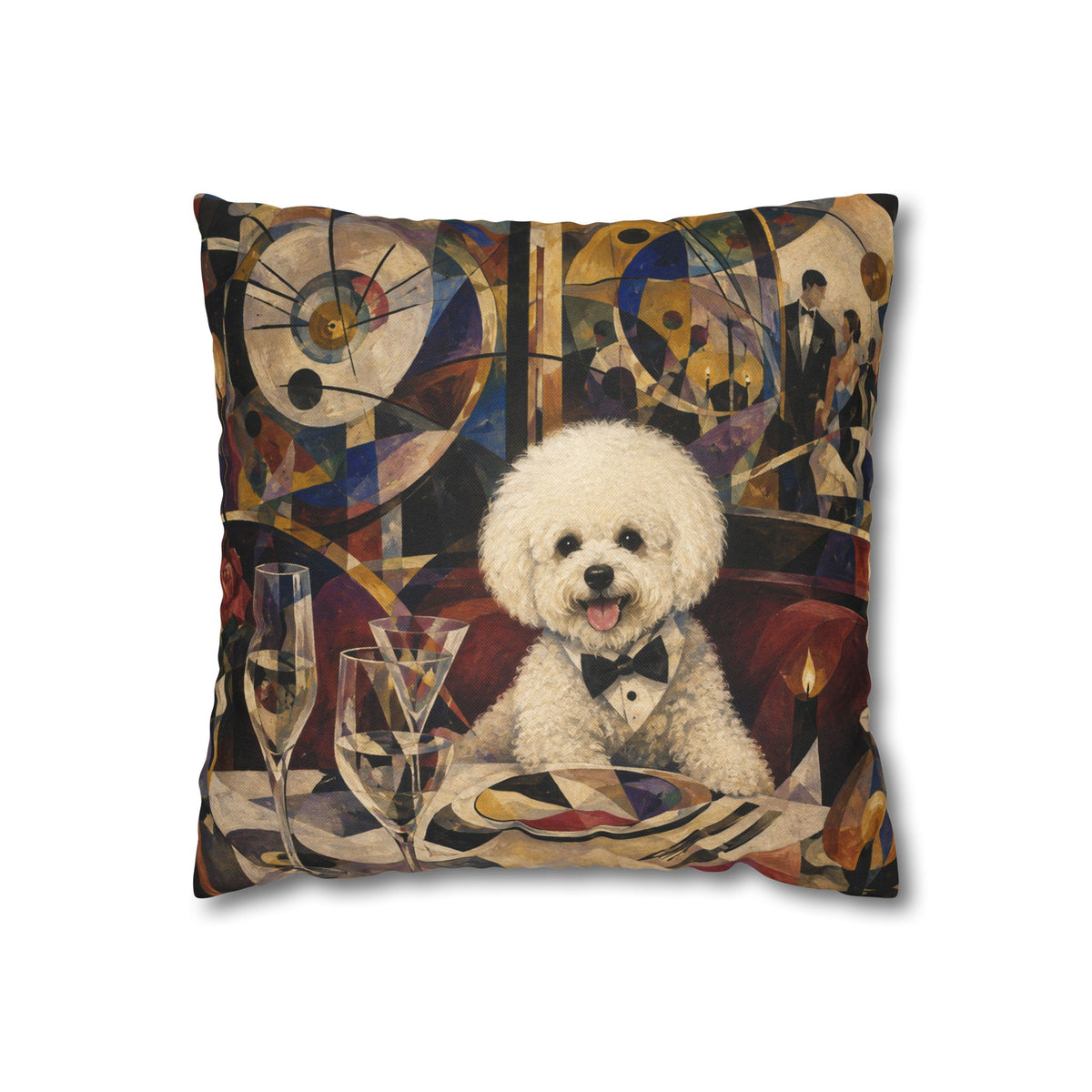 Bichon Frise Dinner Party Decorative Pillowcase