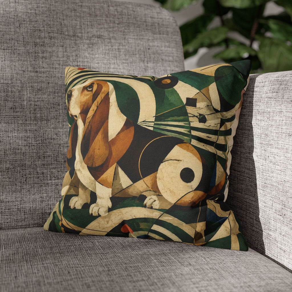 Abstract Basset Hound Decorative Pillowcase — Modern Geometric Dog Art Cushion Cover