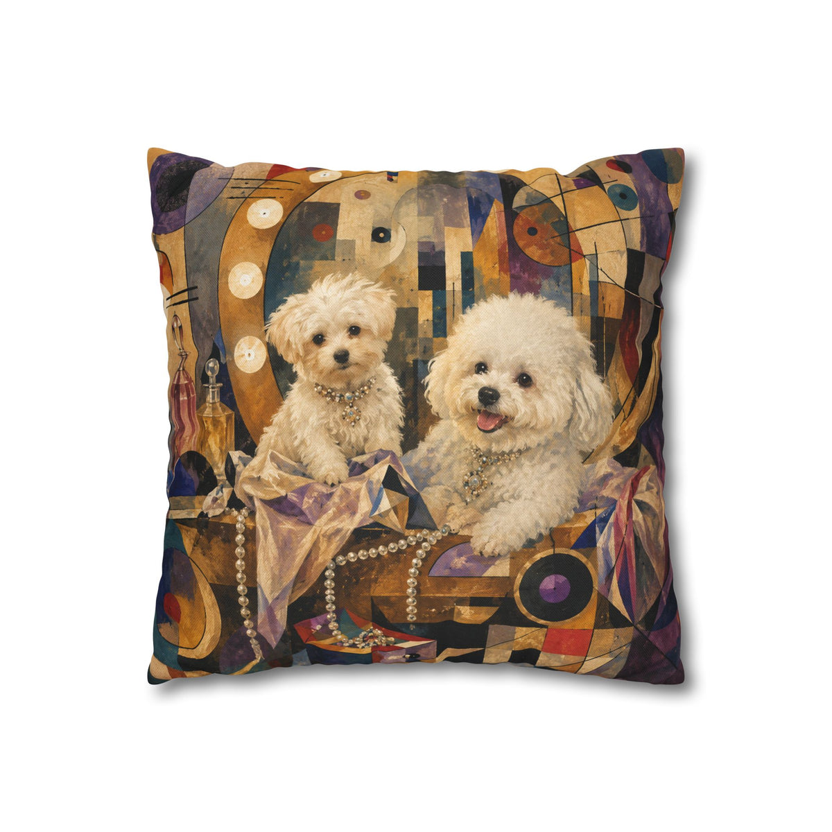 Bichon Frise Art Pillowcase - Retro Cocktail Party Decorative Throw Pillow Cover