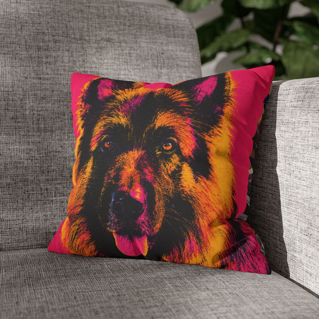 Pop Art German Shepherd Pillowcase — Bold Neon Dog Throw Pillow Cover