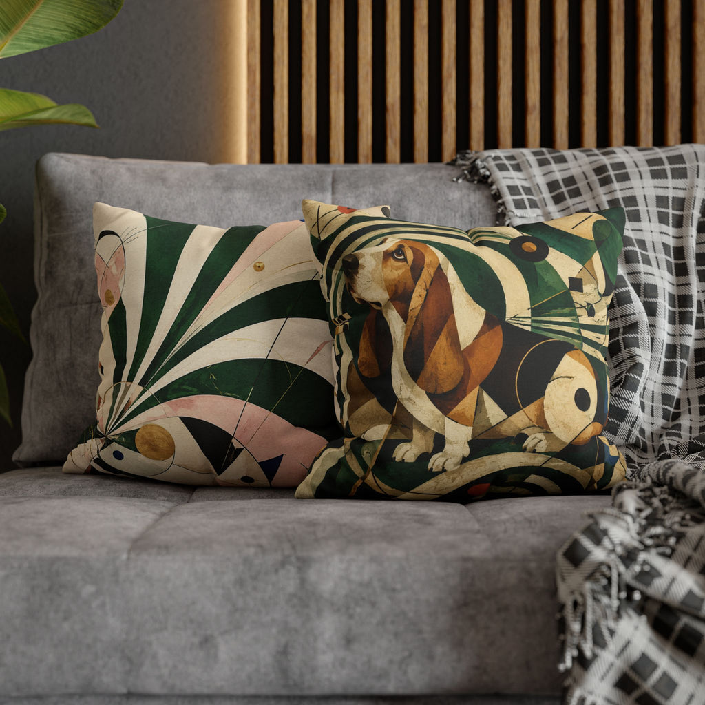Abstract Basset Hound Decorative Pillowcase — Modern Geometric Dog Art Cushion Cover