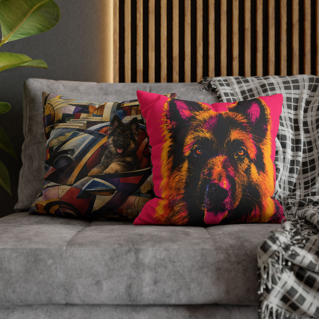 Pop Art German Shepherd Pillowcase — Bold Neon Dog Throw Pillow Cover