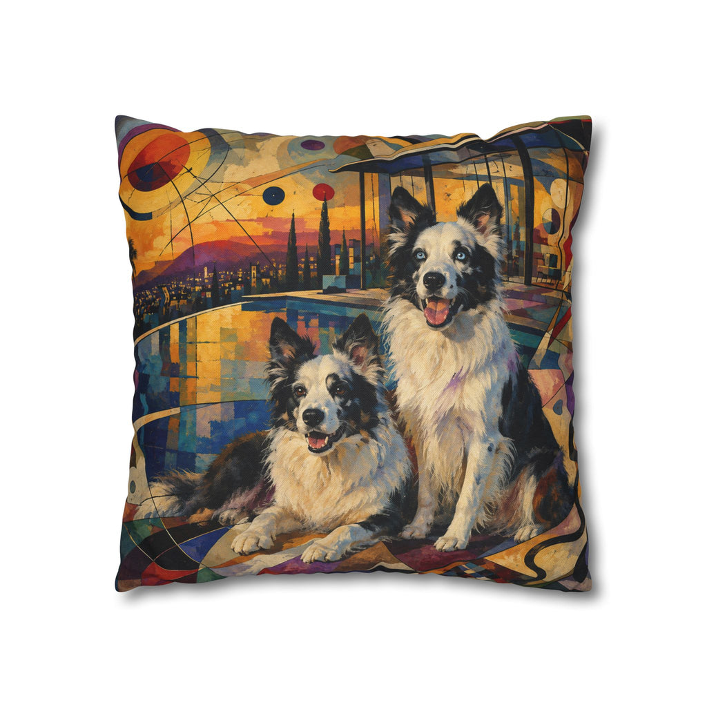 Pop Art Border Collie Pillowcase — Vibrant Pink Dog Accent Pillow