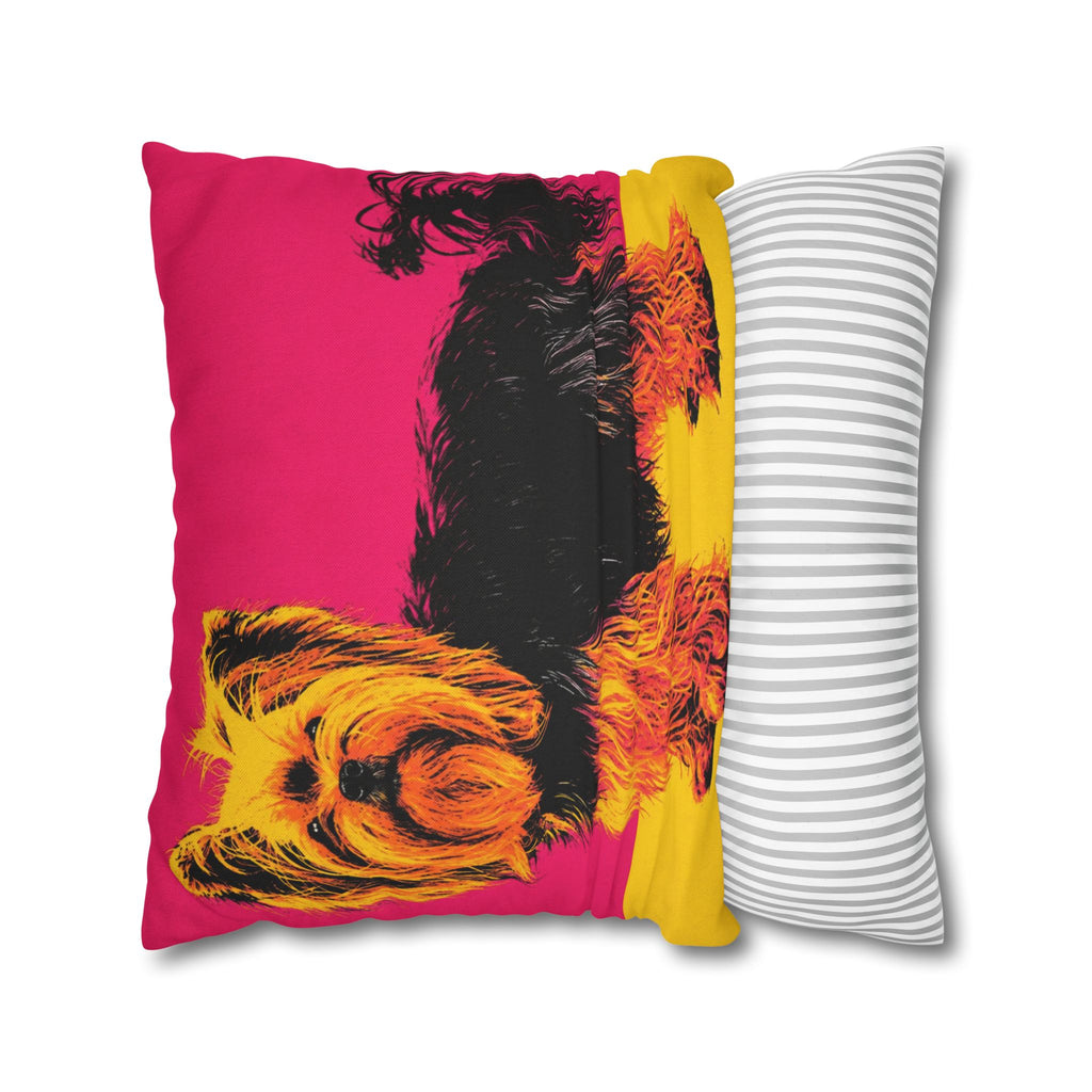 Pop Art Yorkie Throw Pillowcase — Colorful Yorkshire Terrier Accent Pillow