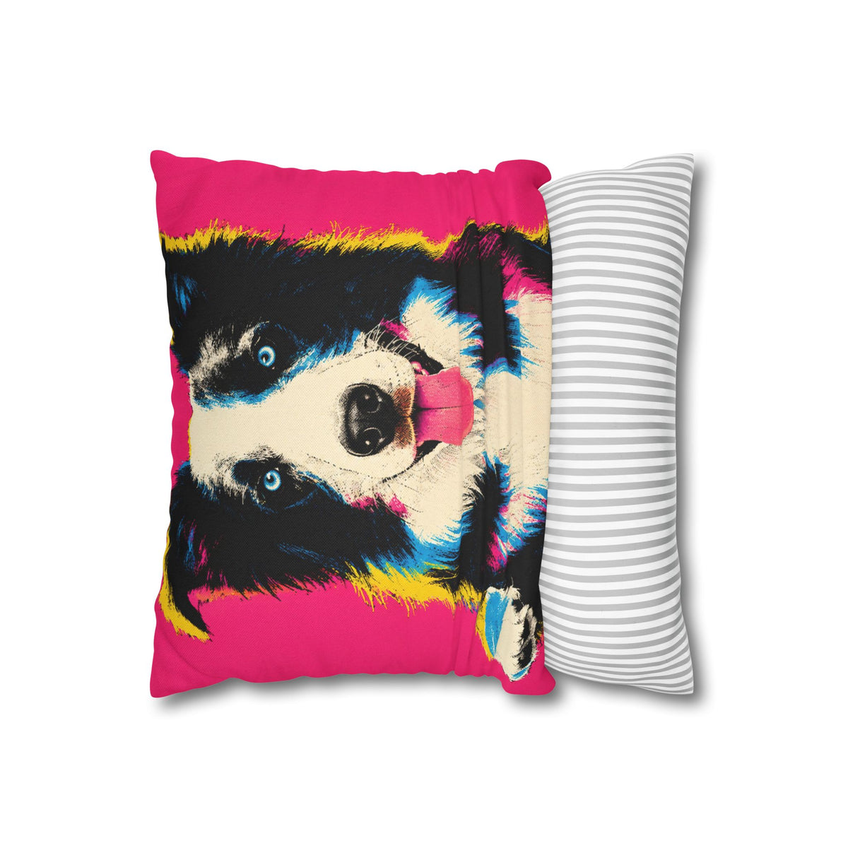 Pop Art Border Collie Pillowcase — Vibrant Pink Dog Accent Pillow