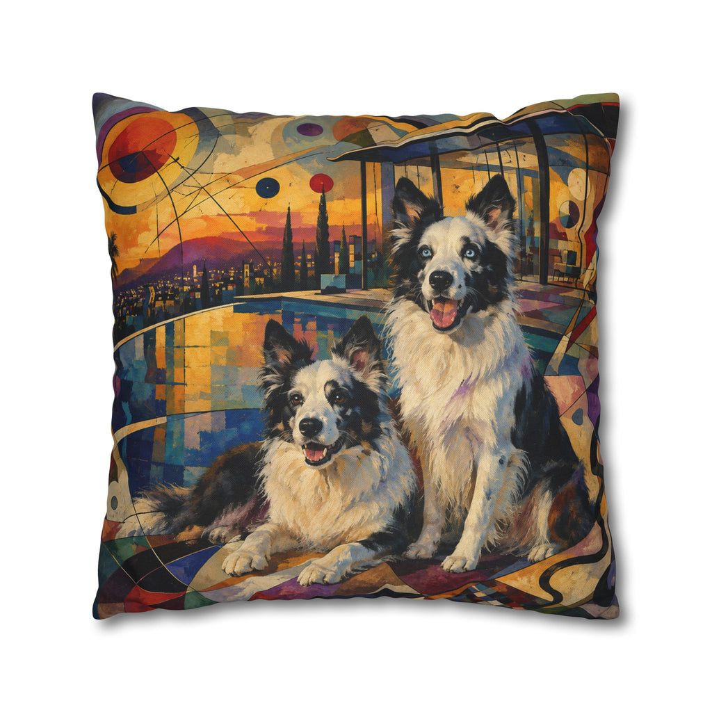 Pop Art Border Collie Pillowcase — Vibrant Pink Dog Accent Pillow