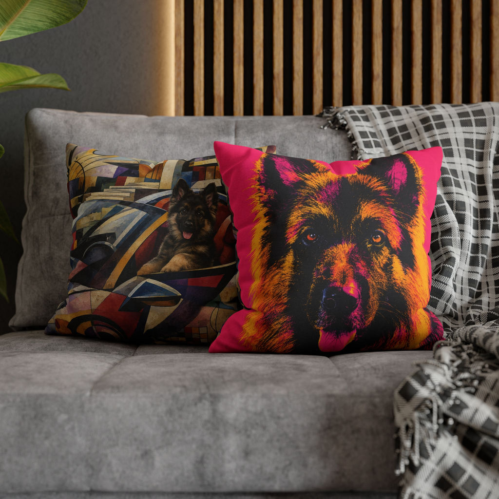 Pop Art German Shepherd Pillowcase — Bold Neon Dog Throw Pillow Cover