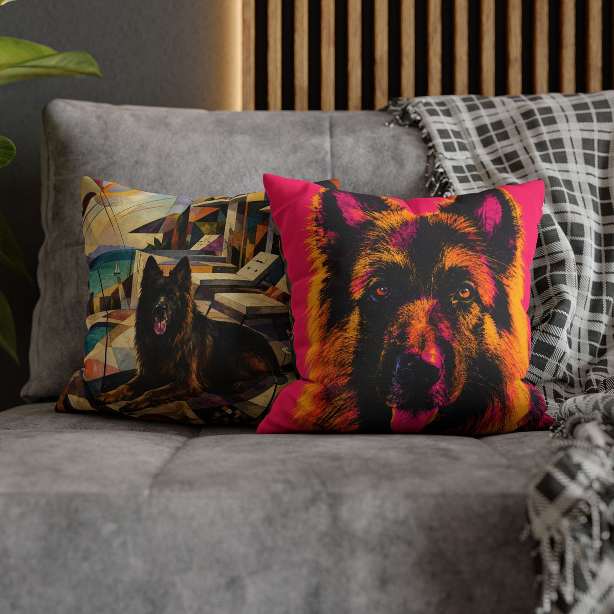 Pop Art German Shepherd Pillowcase — Vibrant Neon Dog Throw Pillow Cover