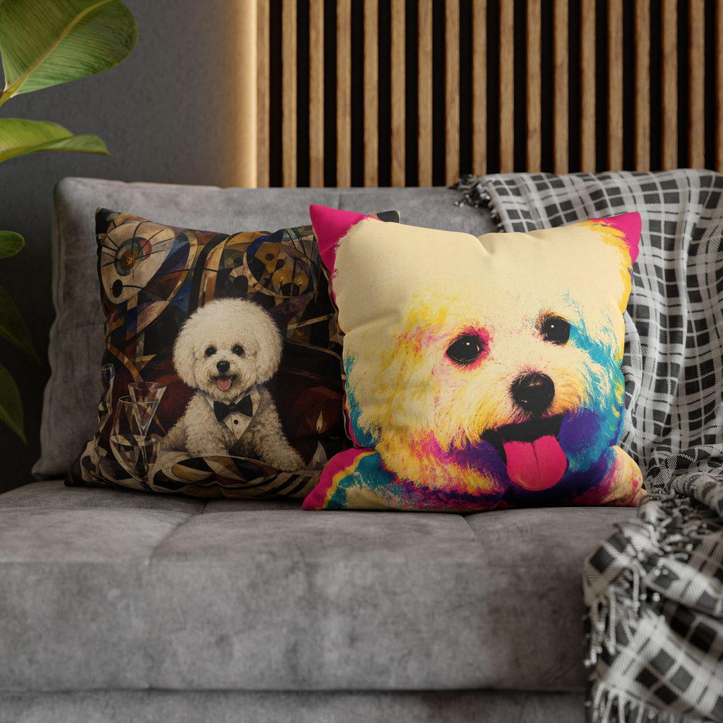 Colorful Pop Art Bichon Pillowcase - Vibrant Dog Accent Pillow