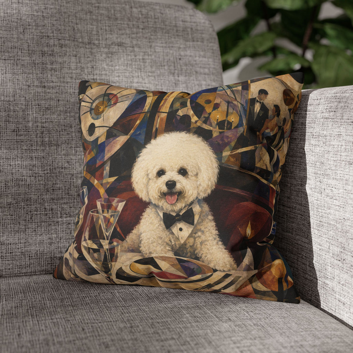 Bichon Frise Art Pillowcase - Retro Cocktail Party Decorative Throw Pillow Cover