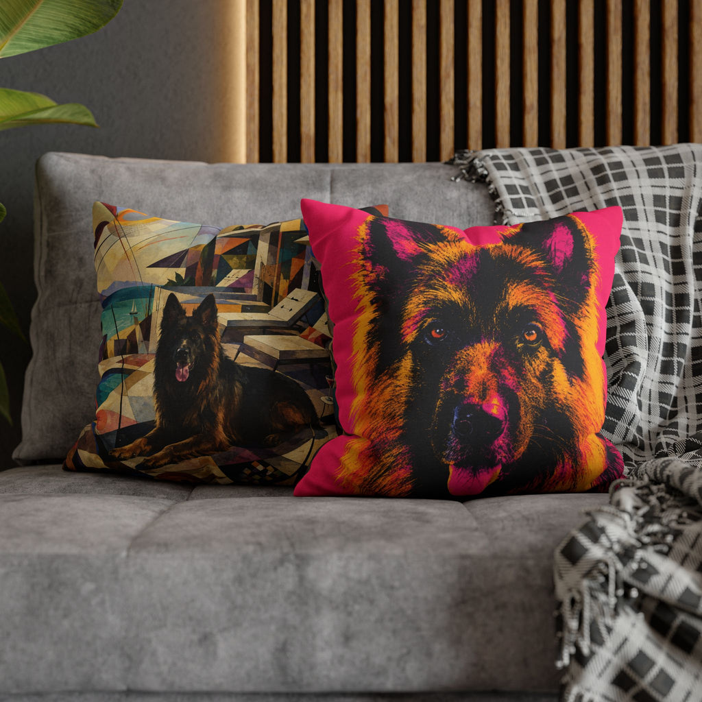 Pop Art German Shepherd Pillowcase — Vibrant Neon Dog Throw Pillow Cover