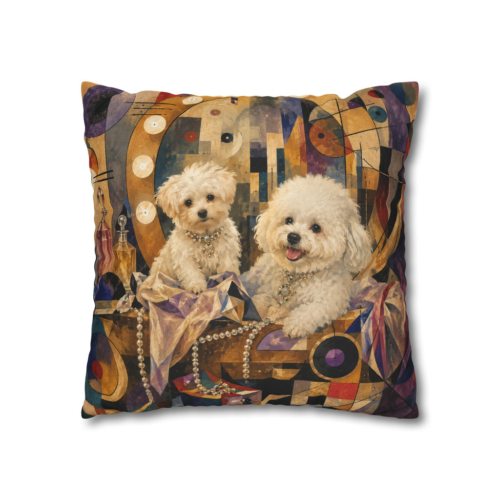 Bichon Frise Art Pillowcase - Retro Cocktail Party Decorative Throw Pillow Cover