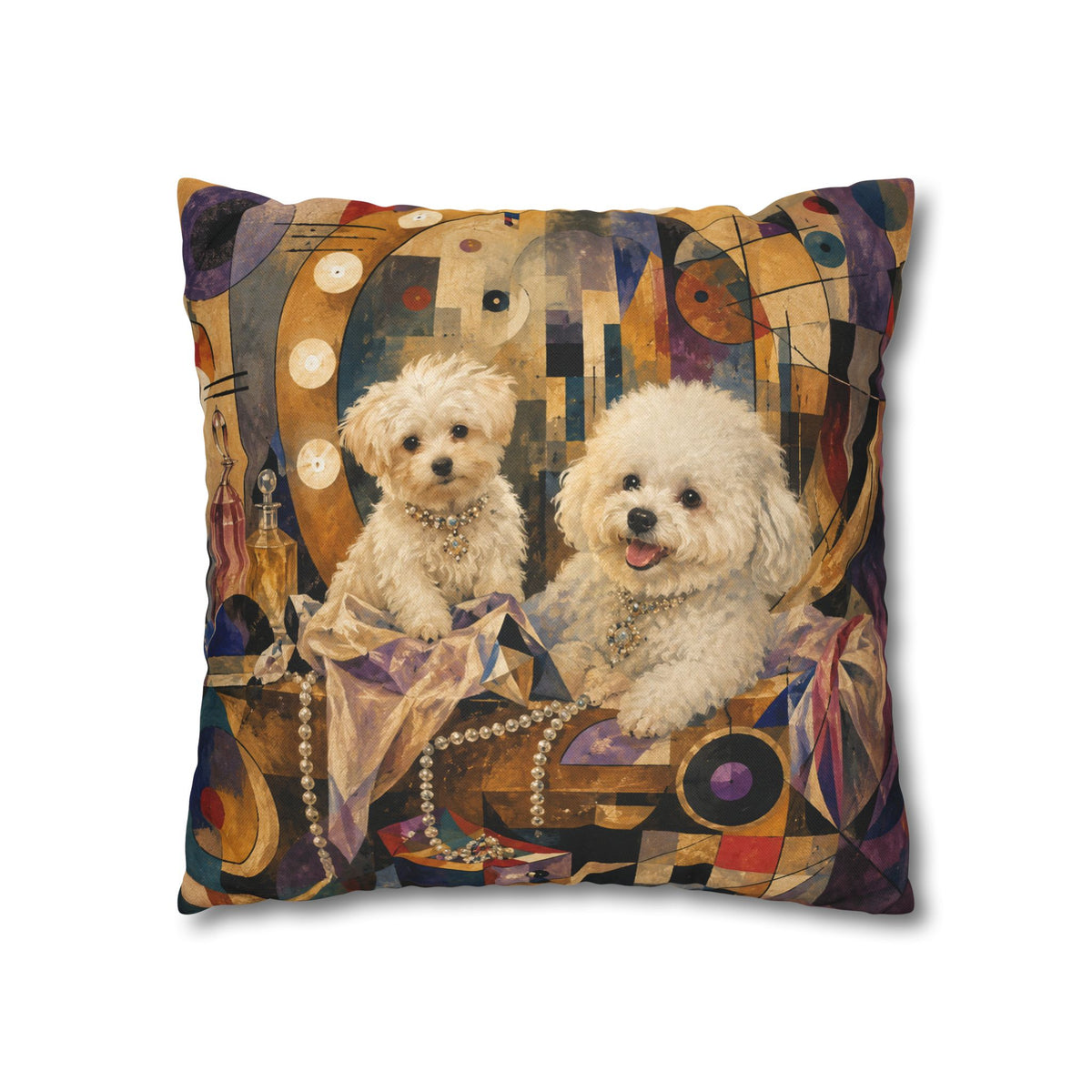 Bichon Frise Art Pillowcase - Retro Cocktail Party Decorative Throw Pillow Cover