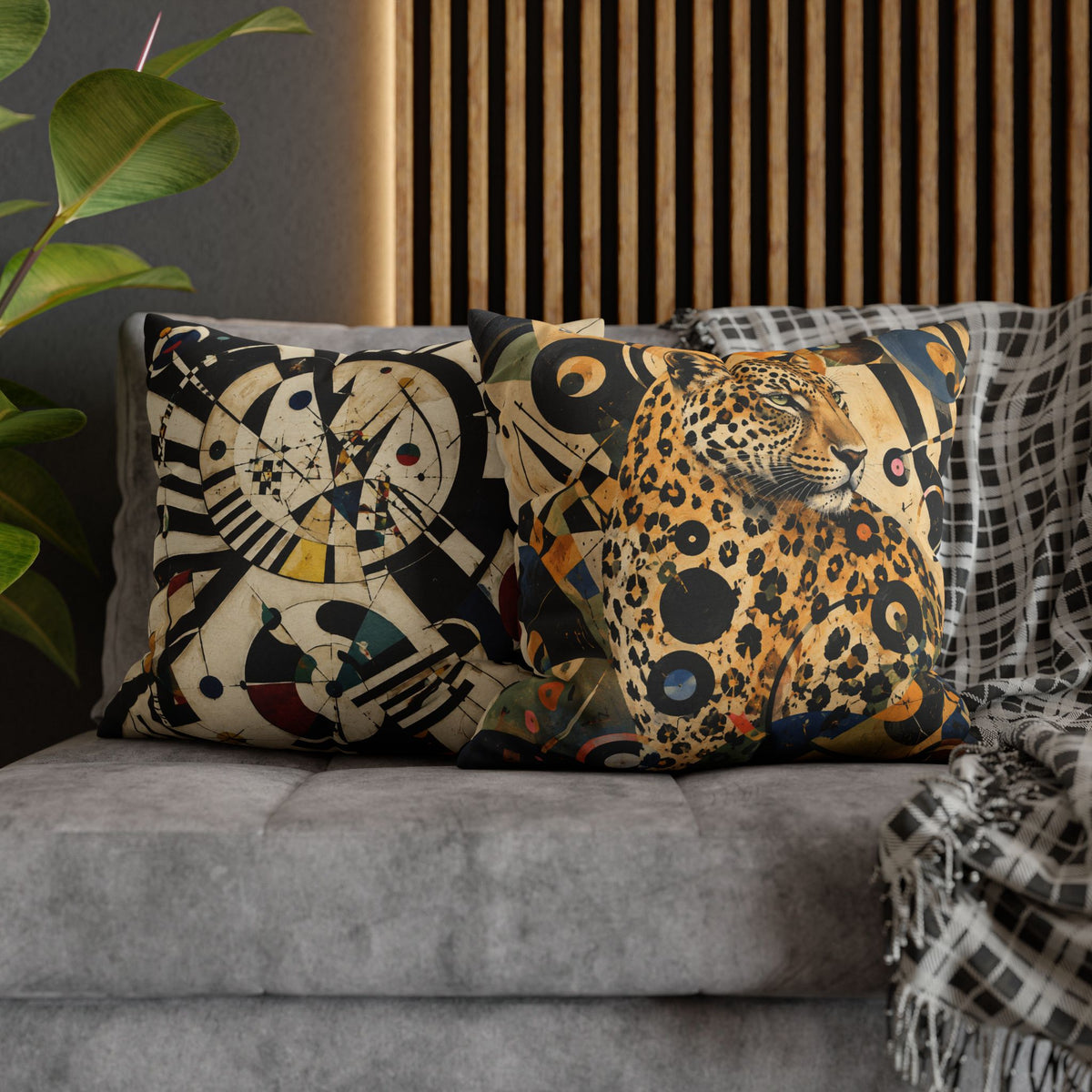 Leopard Art Decorative Pillowcase — Retro Abstract Wildlife Throw Pillow Cover