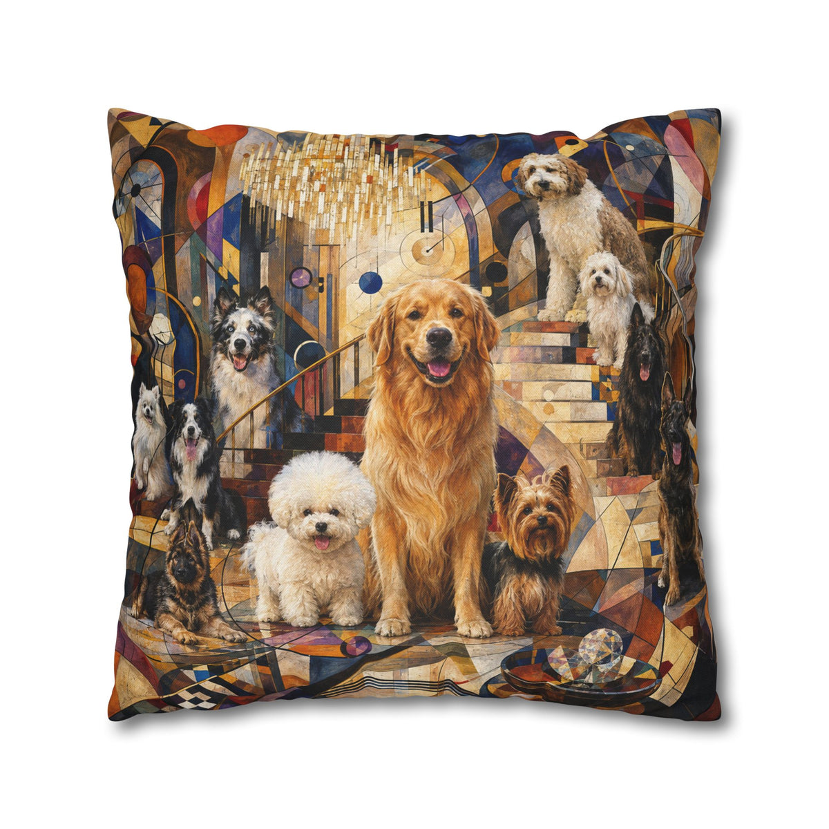 Decorative Pillowcase — Playful Bichon Frise Dogs on Colorful Abstract Background