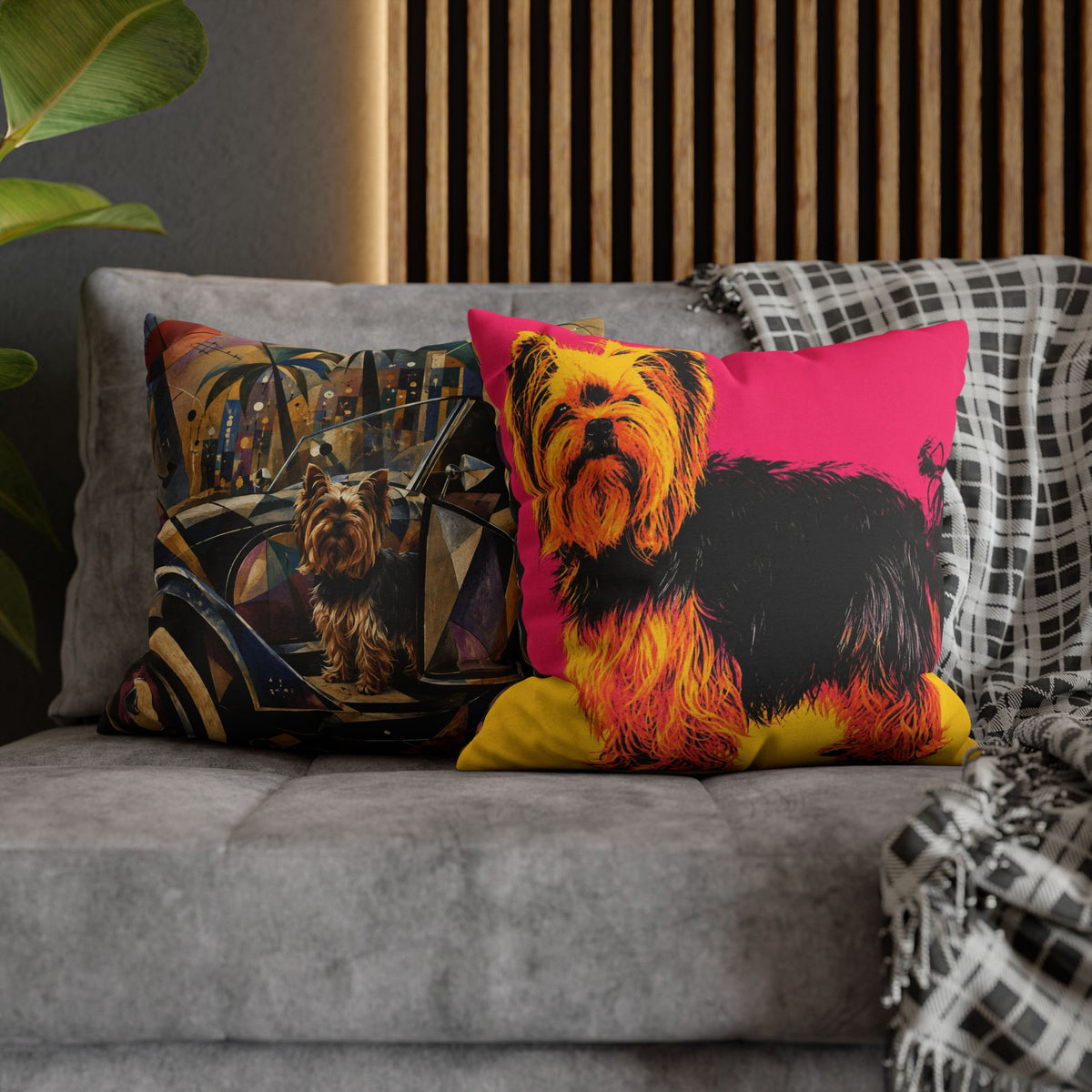 Pop Art Yorkie Throw Pillowcase — Colorful Yorkshire Terrier Accent Pillow