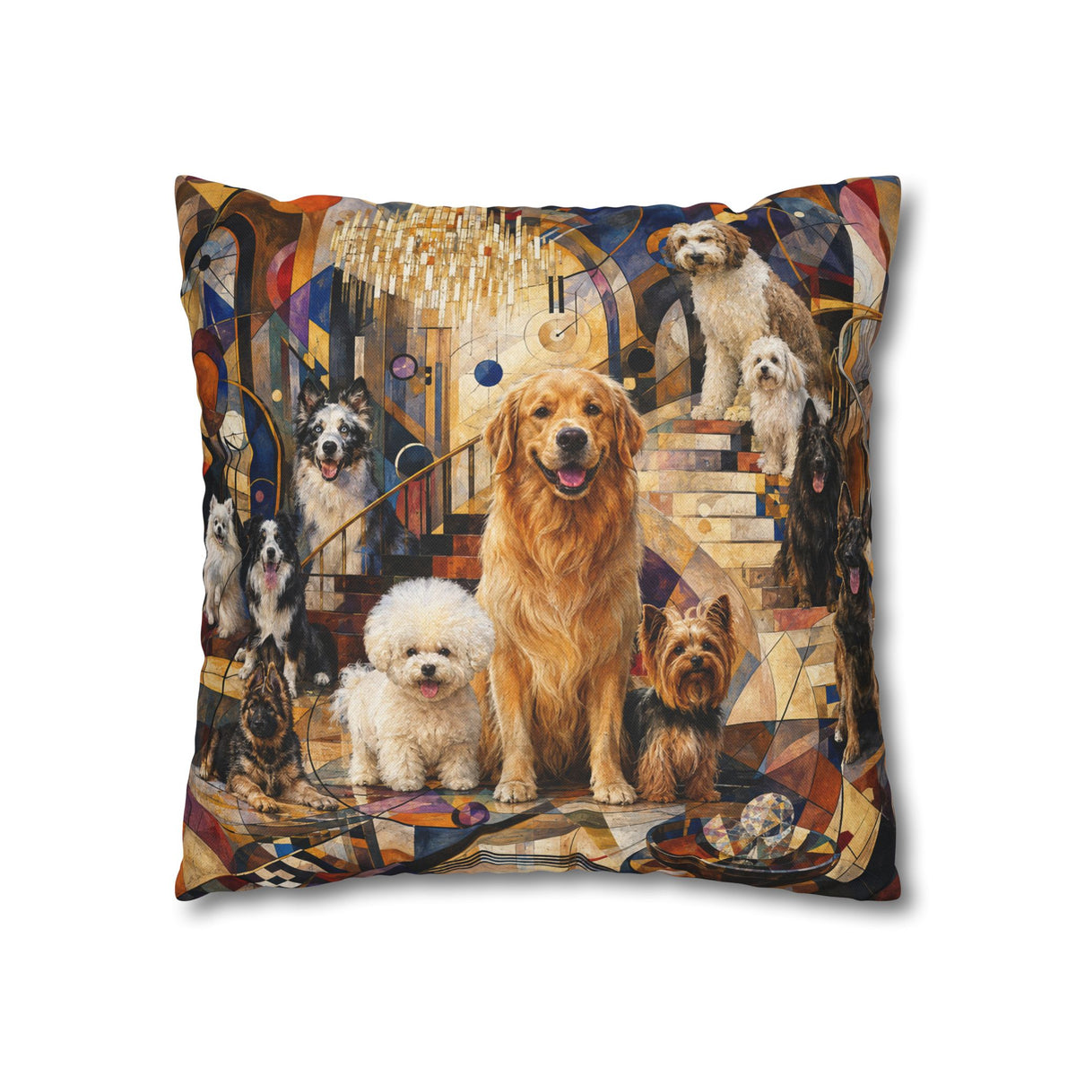 Decorative Pillowcase — Playful Bichon Frise Dogs on Colorful Abstract Background