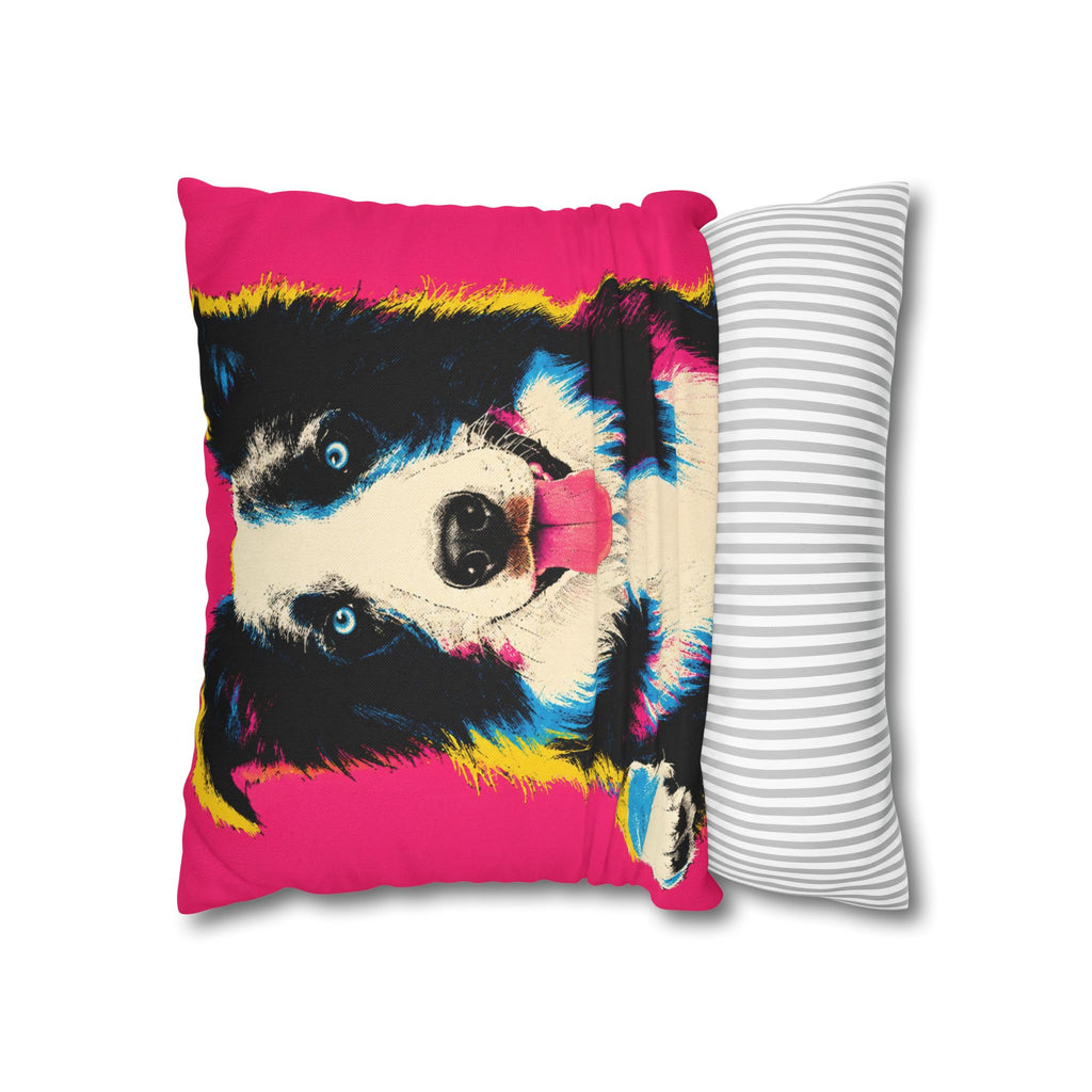 Pop Art Border Collie Pillowcase — Vibrant Pink Dog Accent Pillow